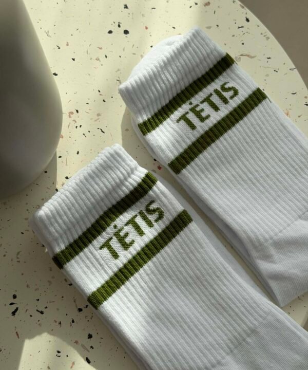 Baltos Tėtis kojinės žalia juostelė