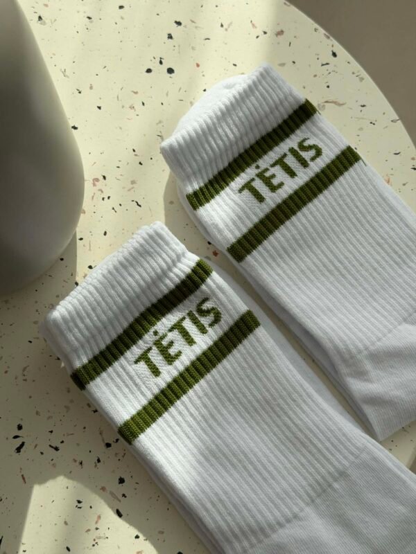 Baltos Tėtis kojinės žalia juostelė